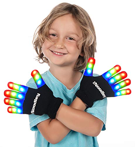 Product Cover The Noodley Flashing LED Finger Light Gloves with Extra Batteries - Kids and Teens Sizes Indoor Outdoor Games Ideas Ages 4-7 (Small, Black)