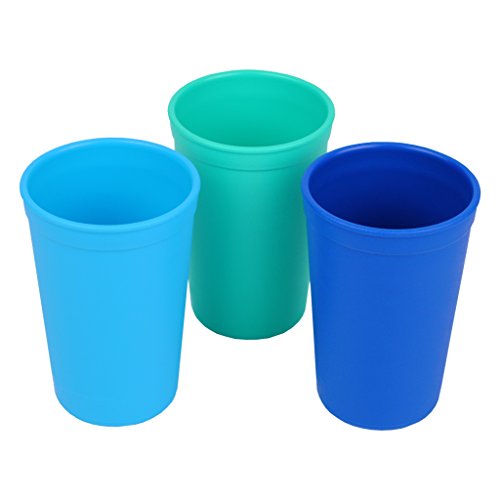 Product Cover Re-Play 3pk - 9oz. Drinking Cups | Made in USA from Eco Friendly Heavyweight Recycled Milk Jugs - Virtually Indestructible | for All Ages | Sky Blue, Aqua, Navy Blue | True Blue