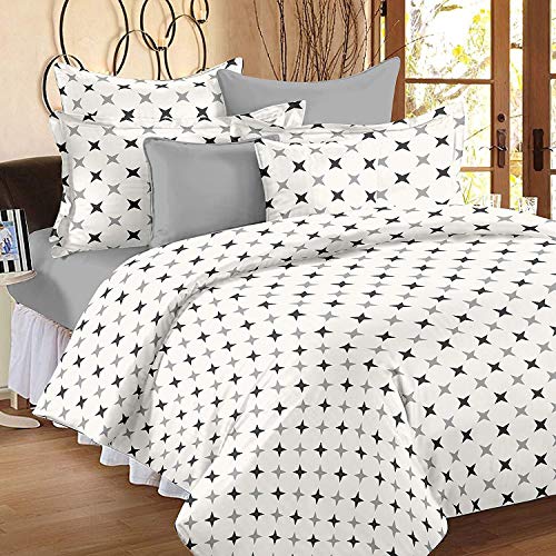 Product Cover Ahmedabad Cotton Comfort 160 TC Cotton Double Bedsheet with 2 Pillow Covers - Geometric, White and Grey