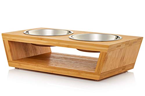 Product Cover Premium Elevated Dog and Cat Pet Feeder, Double Bowl Raised Stand Comes with Extra Two Stainless Steel Bowls. Perfect for Small Dogs and Cats