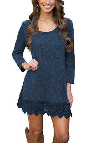 Product Cover MiYang Women's Long Sleeve A-line Lace Stitching Trim Casual Dress