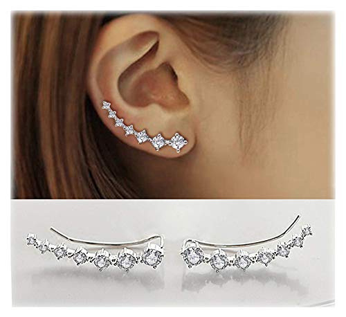 Product Cover Elensan 7 Crystals Ear Cuffs Hoop Climber S925 Sterling Silver Earrings Hypoallergenic Earring