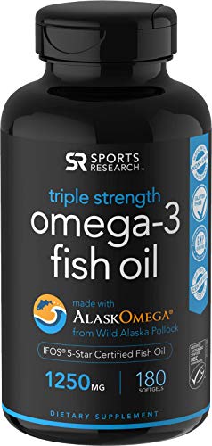 Product Cover Omega-3 Wild Alaskan Fish Oil (1250mg per Capsule) with Triglyceride EPA & DHA | Heart, Brain & Joint Support | IFOS 5 Star Certified, Non-GMO & Gluten Free (180 Softgels)