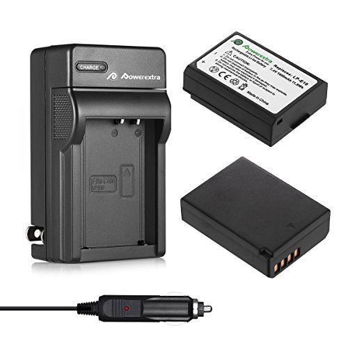Product Cover Powerextra 2 Pack LP-E10 Batteries and Charger Replacement for Canon EOS Rebel T3, T5, T6, T7, Kiss X50, Kiss X70, EOS 1100D, EOS 1200D, EOS 1300D, EOS 2000D, EOS 1500D Digital Cameras
