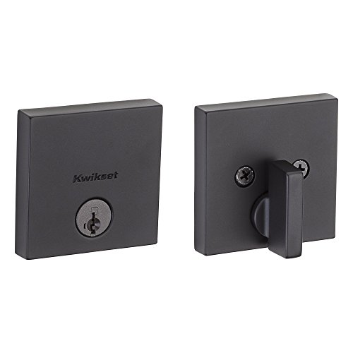 Product Cover Kwikset 92580-008 258 Downtown Low Profile  Slim Square Modern Contemporary Single Cylinder Deadbolt Door Lock featuring SmartKey Security in Iron Black