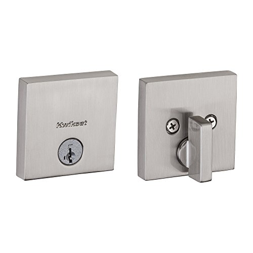 Product Cover Kwikset 92580-005 258 Downtown Low Profile Slim Square Modern Contemporary Single Cylinder Deadbolt Door Lock featuring SmartKey Security in Satin Nickel