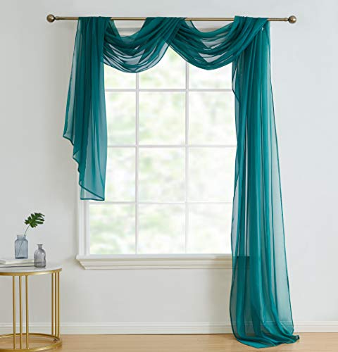 Product Cover HLC.ME Grey Teal Sheer Voile Window Curtain Swag Scarf - Valance - Fully Stitched and Hemmed - 55 x 216 inch Long