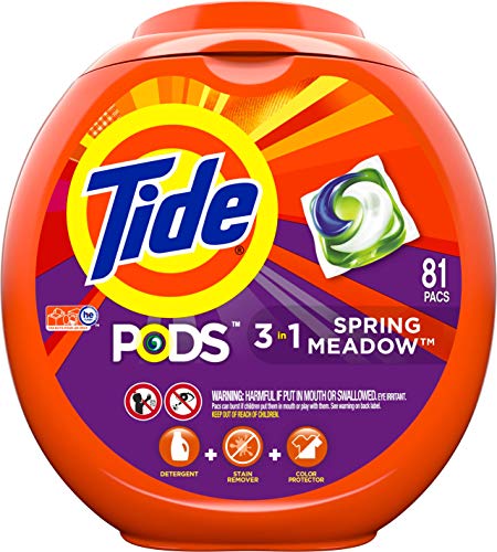 Product Cover Tide PODS 3 in 1 HE Turbo Laundry Detergent Pacs, Spring Meadow Scent, 81 Count Tub - Packaging May Vary