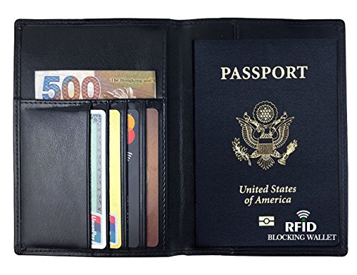 Product Cover RFID Blocking Wallet, Genuine Leather Passport Holder Wallet Cover Case