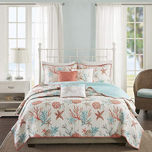 Product Cover Madison Park Pebble Beach 6 Piece Quilted Coverlet Set, Coral, Cal King, King/California King