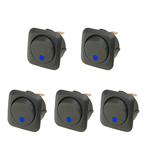 Product Cover ESUPPORT 25mm Car Boat Round Dot Blue LED Light Rocker Toggle Switch 12V 25A Dash Board ON OFF Pack of 5