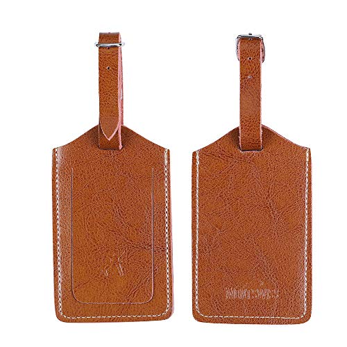 Product Cover Genuine Leather Luggage Bag Tags 2 Pieces Set in 2 Colors Mont Swiss (Brown)