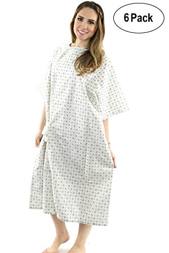 Product Cover Hospital Gown (6 Pack) Cotton Blend , Useful, Fashionable Patient Gowns, Back Tie, 46