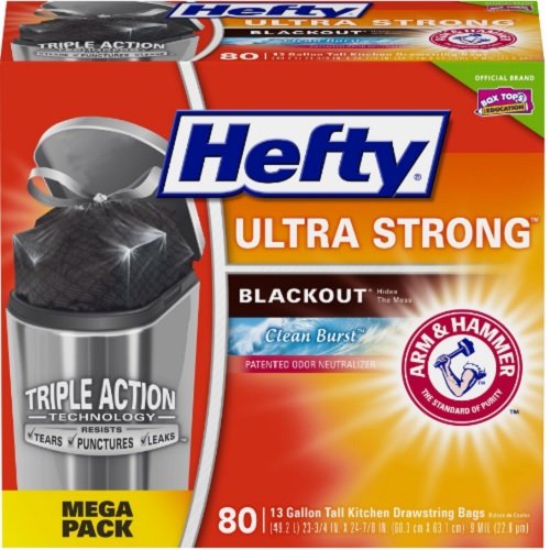 Product Cover Hefty Ultra Strong Tall Kitchen Trash Bags, Blackout, Clean Burst, 13 Gallon, 80 Count