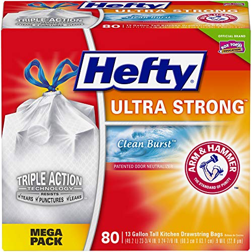 Product Cover Hefty Ultra Strong Tall Kitchen Trash Bags - Clean Burst, 13 Gallon, 80 Count