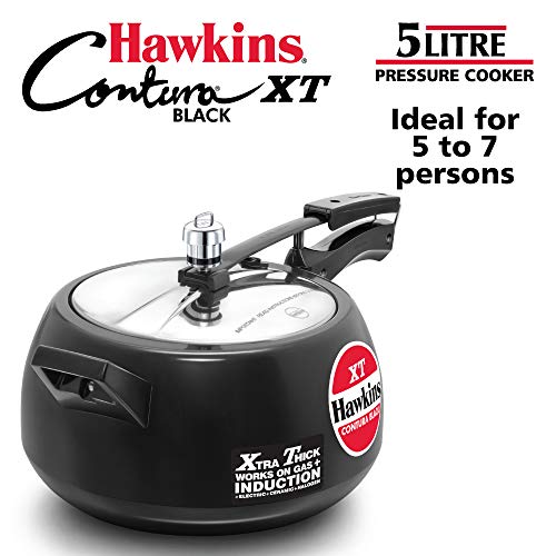 Product Cover Hawkins CXT50 Contura Hard Anodized Induction Compatible Extra Thick Base Pressure Cooker, Black, 5L, 5 L