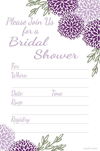 Product Cover Purple Floral Bridal Shower Invitations - Fill in Style (20 Count) with Envelopes