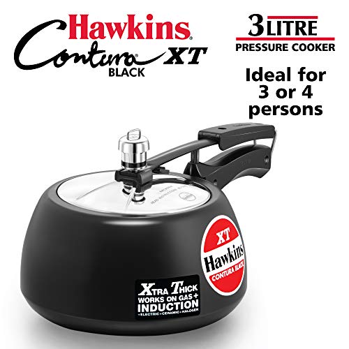 Product Cover Hawkins CXT30 Contura Hard Anodized Induction Compatible Extra Thick Base Pressure Cooker, Black, 3L, 3 L