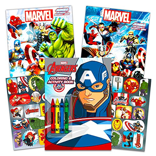 Product Cover Marvel Avengers Coloring Book Super Set with Crayons (3 Jumbo Books - Over 260 Pages Total Featuring Captain America, Thor, Hulk, Iron Man and More!)