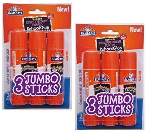 Product Cover Elmers Jumbo Disappearing Purple School Glue Stick, 1.4 Ounce, 2 Packs of 3 Sticks, 6 Sticks Total