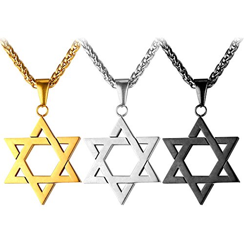 Product Cover U7 Men Women Jewish Jewelry Megan Star of David Pendant Necklace 18K Gold Israel Necklace, Rope or Leather Chain, Length 22