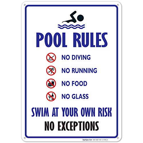 Product Cover Pool Rules Sign, No Diving No Running No Food No Glass, 10x14 Rust Free Aluminum, Weather/Fade Resistant, Easy Mounting, Indoor/Outdoor Use, Made in USA by SIGO SIGNS