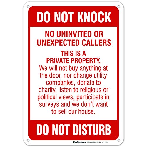 Product Cover Do Not Knock Sign, No Soliciting Sign, Do Not Disturb Sign, 10x7 Rust Free Aluminum, Weather/Fade Resistant, Easy Mounting, Indoor/Outdoor Use, Made in USA by SIGO SIGNS