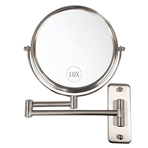 Product Cover ALHAKIN Wall Mounted Makeup Mirror - 10x Magnification 8'' Two-Sided Swivel Extendable Bathroom Mirror Nickel Finish