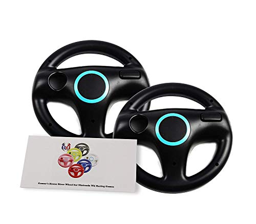 Product Cover GH 2 Pack Wii Steering Wheel for Mario Kart 8 and Other Nintendo Remote Driving Games, Wii (U) Racing Wheel for Remote Plus Controller - Bomb Black (6 Colors Available)