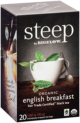 Product Cover Steep by Bigelow Organic English Breakfast Tea 20Count Organic Caffeinated Individual Black Tea Bags, for Hot Tea or Iced Tea, Drink Plain or Sweetened with Honey or Sugar