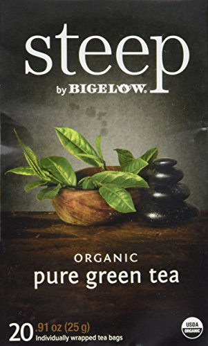 Product Cover Steep by Bigelow Organic Pure Green Tea 20 Count Organic Caffeinated Individual Green Tea Bags, for Hot Tea or Iced Tea, Drink Plain or Sweetened with Honey or Sugar