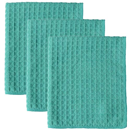 Product Cover Lifaith Microfiber Thick Waffle Weave Kitchen Towels Dish Cloth 3 Pack 16inch X 19inch Aqua