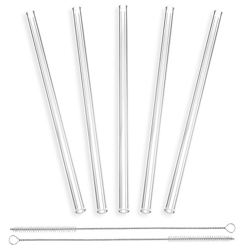 Product Cover STRAWGRACE Handmade Glass Straws, Straight - independently tested in DE - Set of 5 with 2 Brushes - Glass Drinking Straws, Ideal for Smoothie etc. - 23 cm x 10 mm - Healthy, Reusable, Free of BPA