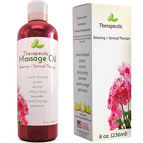 Product Cover Massage Therapy Oil for Sensual Massage Aromatherapy Pure Therapeutic Massage Oils Sweet Almond Jojoba Apricot Lavender Natural Aphrodisiac with Anti-Aging Skin Care Benefits with Muscle Pain Relief