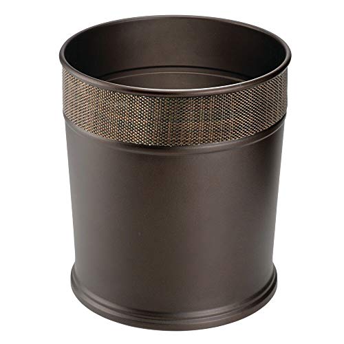 Product Cover mDesign Decorative Round Small Trash Can Wastebasket, Garbage Container Bin for Bathrooms, Powder Rooms, Kitchens, Home Offices - Steel in Bronze Finish with Woven Textured Accent