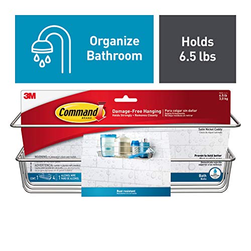 Product Cover Command FBA_BATH31-SN-ES Shower, Satin Nickel, 1-Caddy, 1-Prep Wipe, 4-Large Water-Resistant Strips (BATH31-SN-ES), 1