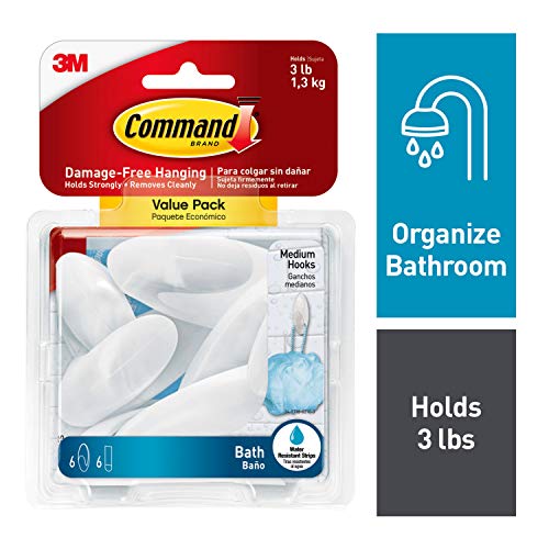 Product Cover Command 076308728595 Bath Value Pack, Clear Frosted, 6-Hooks, 6-Medium Water Resistant Strips (BATH18-6ES)