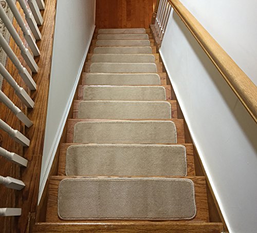 Product Cover Comfy Stair Tread Treads Indoor Skid Slip Resistant Carpet Stair Tread Treads Machine Washable 8 ½ inch x 30 inch (Set of 13, Dark Cream)