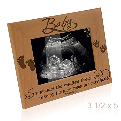 Product Cover KATE POSH Baby Engraved Wood Picture Frame - Sometimes The Smallest Things take up The Most Room in Your Heart - Winnie The Pooh Sonogram Picture Frame, New Mom, New Dad (3 1/2 x 5 - Baby)