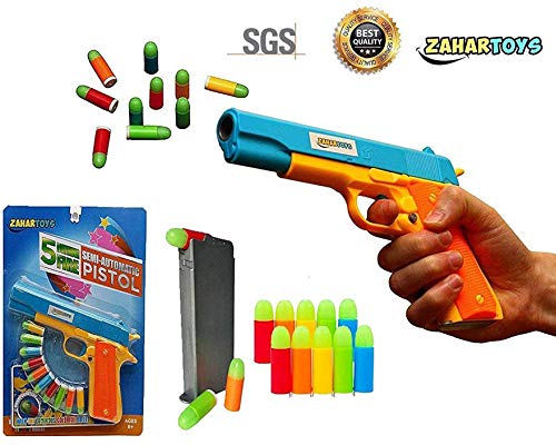 Product Cover ZAHAR Toys Realistic Colt 1911 Toy Gun with 10 Colorful Soft Bullets, Ejecting Magazine , Slide Action for Training or Play