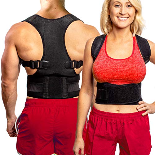 Product Cover Back Brace Posture Corrector - Fully Adjustable Support Brace - Improves Posture and Provides Lumbar Support - for Lower and Upper Back Pain - Men and Women (S/M (24-30 inch Waist))