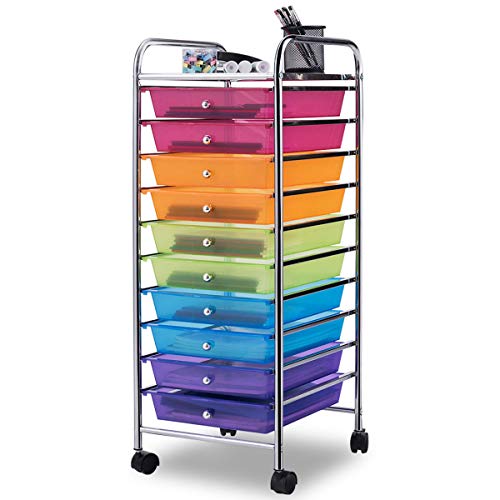 Product Cover Giantex 10 Drawer Rolling Storage Cart Scrapbook Paper Office School Organizer (Multicolor)