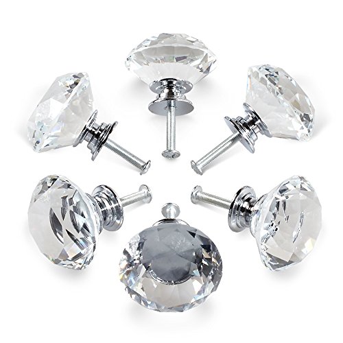 Product Cover YDO 40mm Diamond Shape Crystal Glass Knob, 6 Pieces, Clear