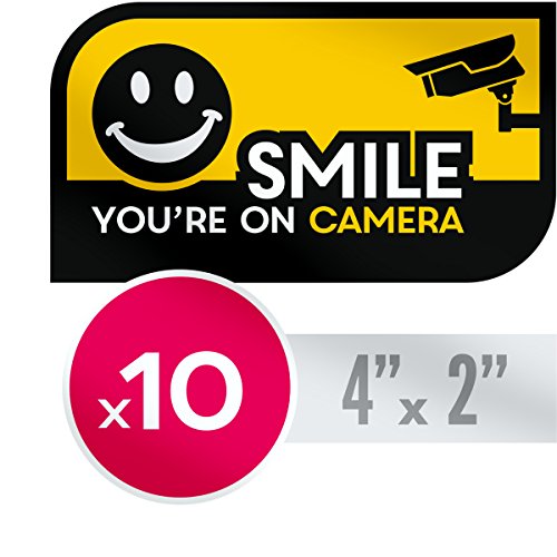 Product Cover UV Resistant, No Fade Security CCTV Warning Sticker - 10 X Smile You're on Camera Decals