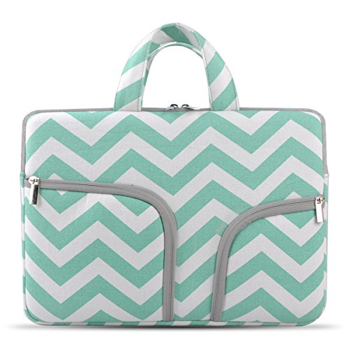 Product Cover Chromebook Case, HESTECH 11.6-12.3 Inch Canvas Fabric Laptop Sleeve Travel Bag with Handle for Acer Chromebook r11/HP Stream/Samsung Chromebook/MacBook air 11/, Mint Green Chevron