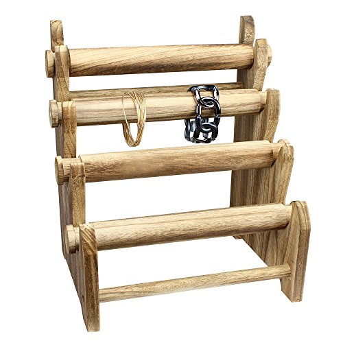Product Cover Ikee Design Antique Wooden 4 Tier Bar Bracelet, Bangle Jewelry Holder Stand Display Organizer,Bracelet Holder for Jewelry, Oak Color