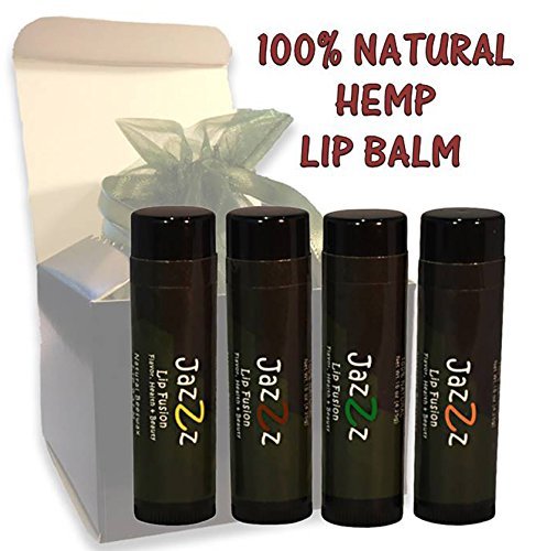Product Cover JaZzz Lip Balm Gift Set in 4 Exotic Flavors.(4 pack) Lip Care Treatment contains Hemp Seed Oil, Cocoa Butter & Natural Beeswax to Repair Dry & Chapped lips. Great Gift Ideas for Him or Her - by Suona