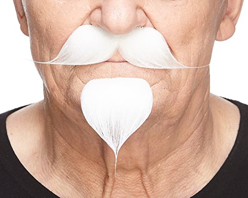 Product Cover Mustaches Self Adhesive, Novelty Colonel Sanders Fake Mustache Handlebar with a Goatee, White Color