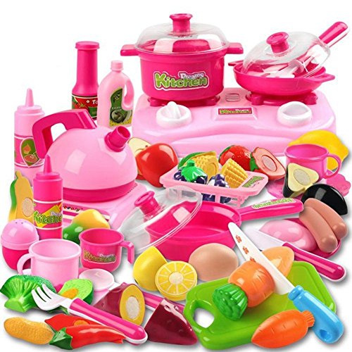 Product Cover 42 Piece Kitchen Cooking Set Girls Boys Fruit Vegetable Tea Playset Toy for Kids Early Age Development Educational Pretend Play Food Assortment Set