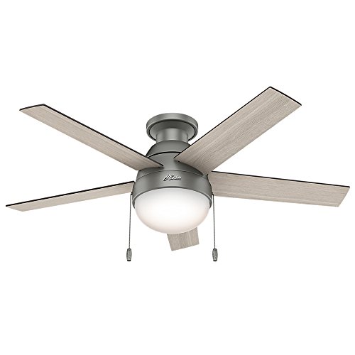 Product Cover Hunter Indoor Low Profile Ceiling Fan with light and pull chain control - Anslee 46 inch, Matte Silver, 59270